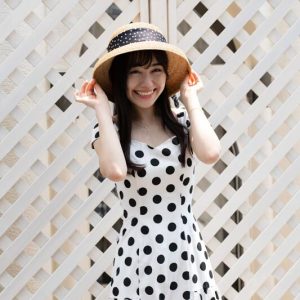 リネンドットギャザースリーブ切替ジャンスカ